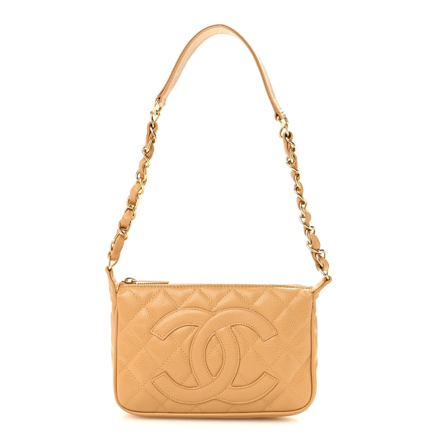 Caviar Quilted Timeless CC Shoulder Bag Beige