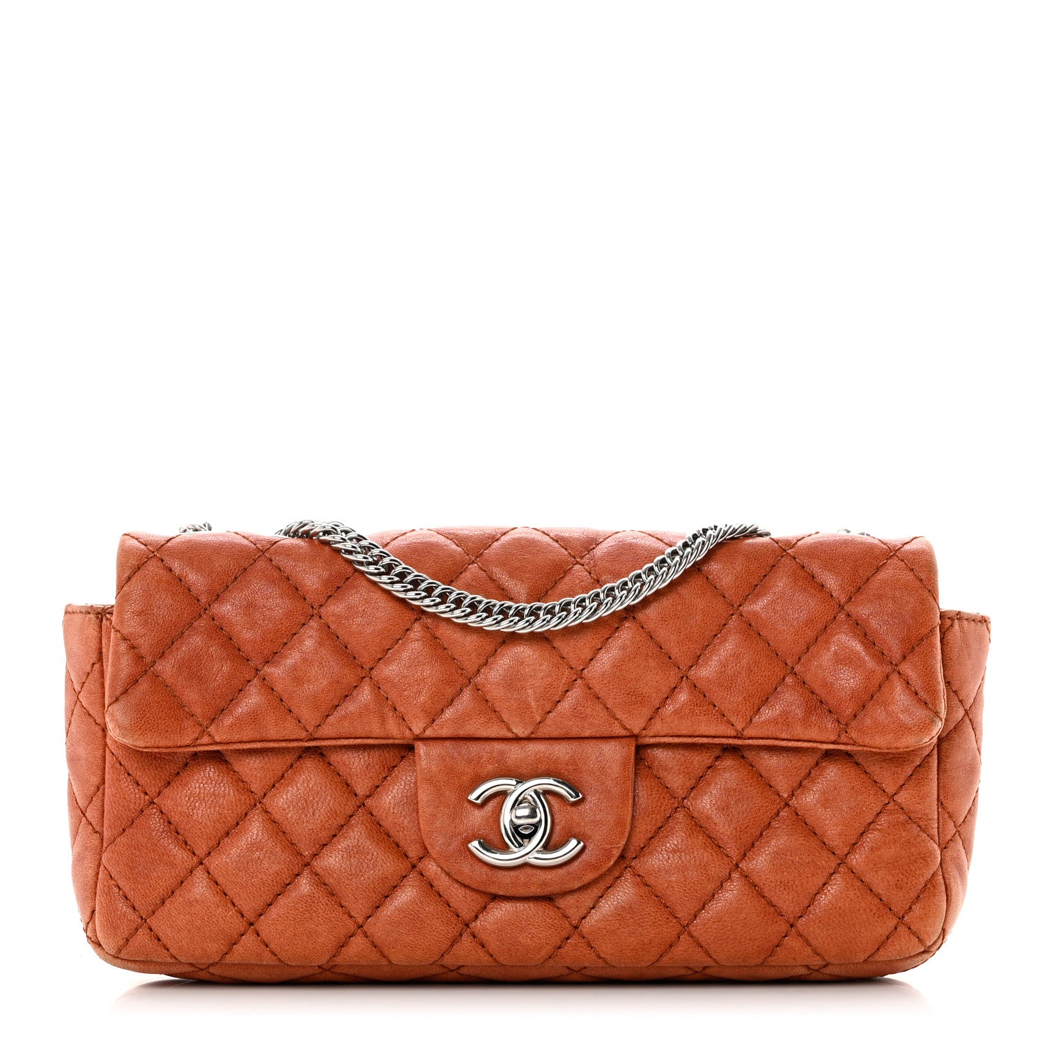 Chanel Glazed Lambskin Quilted Bijoux Chain East West Flap Dark Orange 1 of 10
