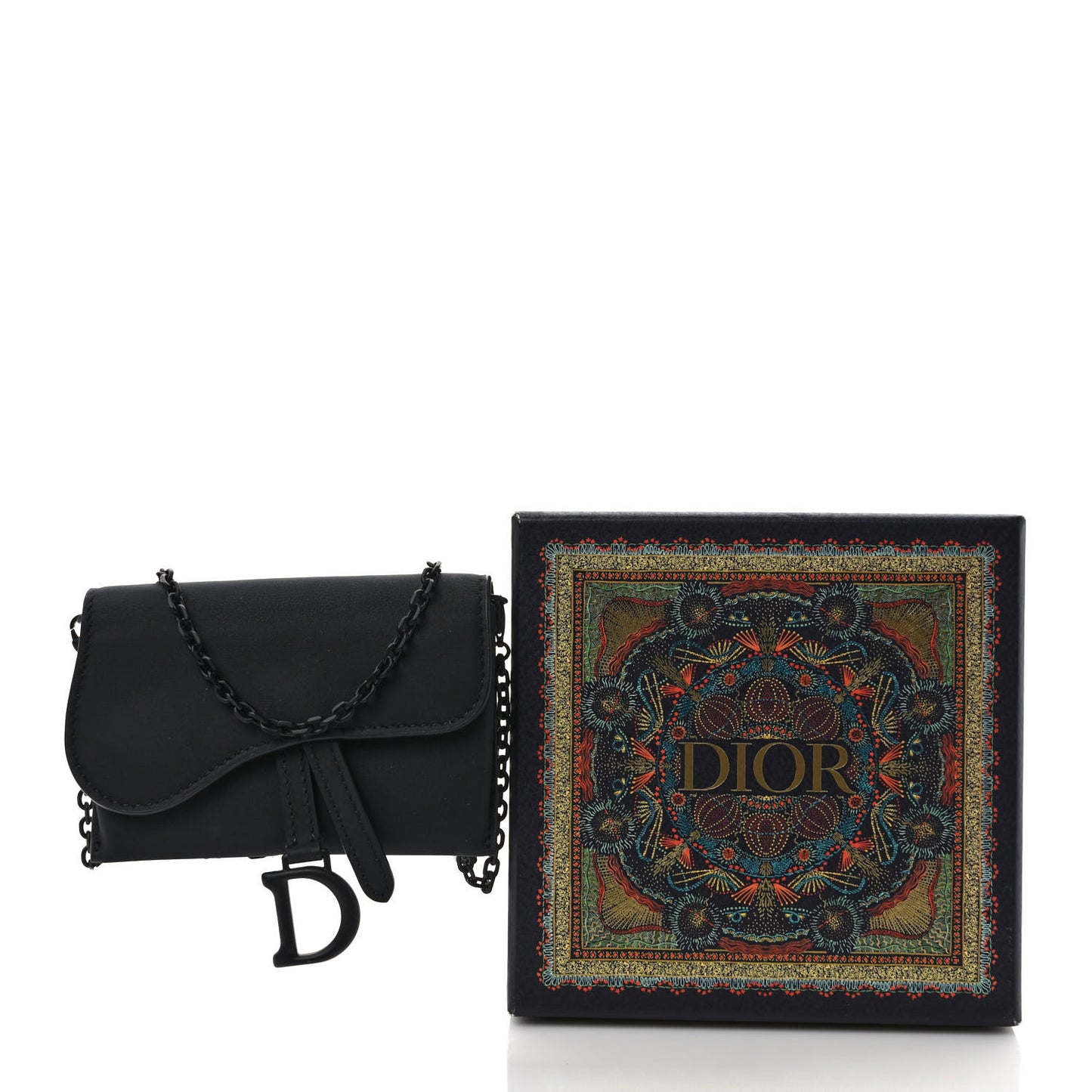 Ultra Matte Calfskin Nano Saddle Chain Pouch Black