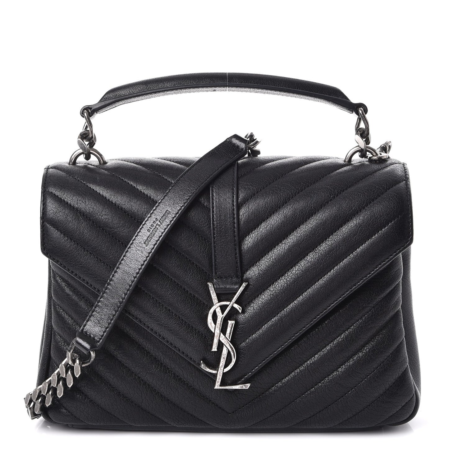 Sheepskin Matelasse Chevron Monogram Medium College Bag Black