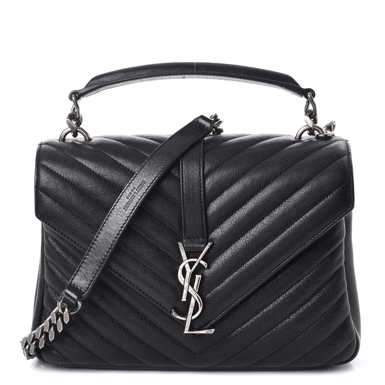 Saint Laurent Sheepskin Matelasse Chevron Monogram Medium College Bag Black 1 of 7
