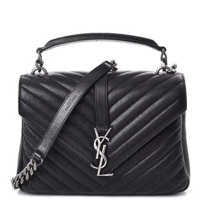 Saint Laurent Sheepskin Matelasse Chevron Monogram Medium College Bag Black 1 of 7