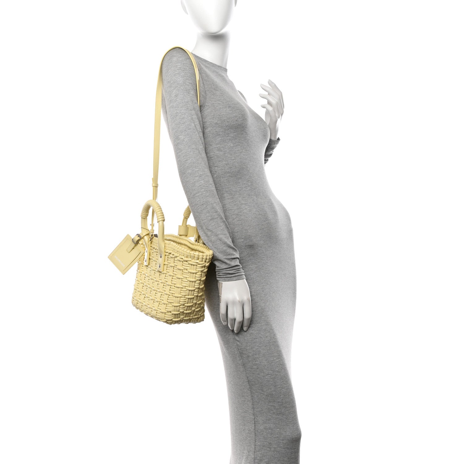 Balenciaga Varnished Faux Calfskin Braided XS Bistro Basket Pale Yellow 2 of 10