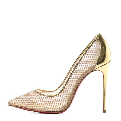 Christian Louboutin Metallic Fishnet Follies Resille 100 Pumps 39 Gold 1 of 7