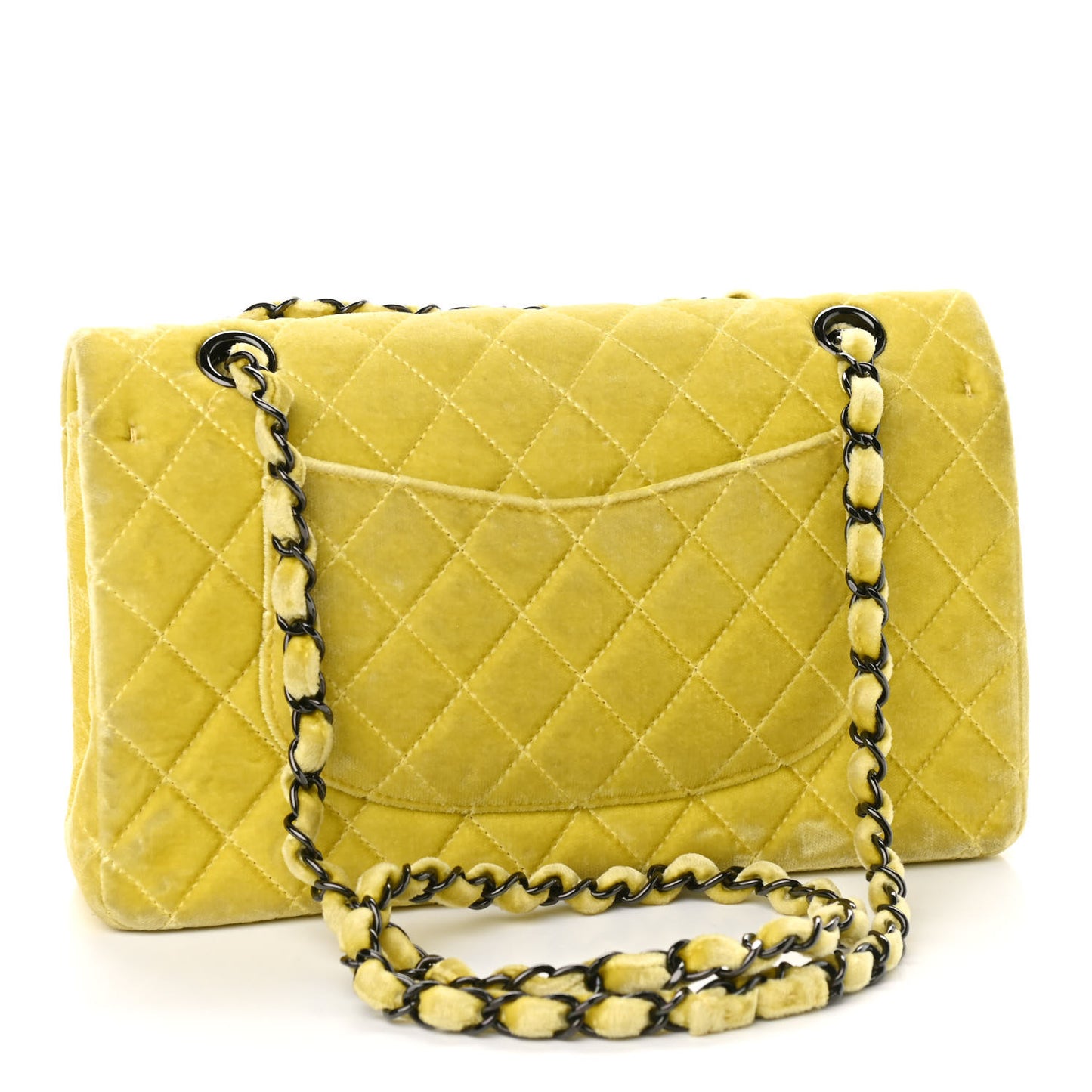 Velvet Quilted Medium Double Flap Yellow