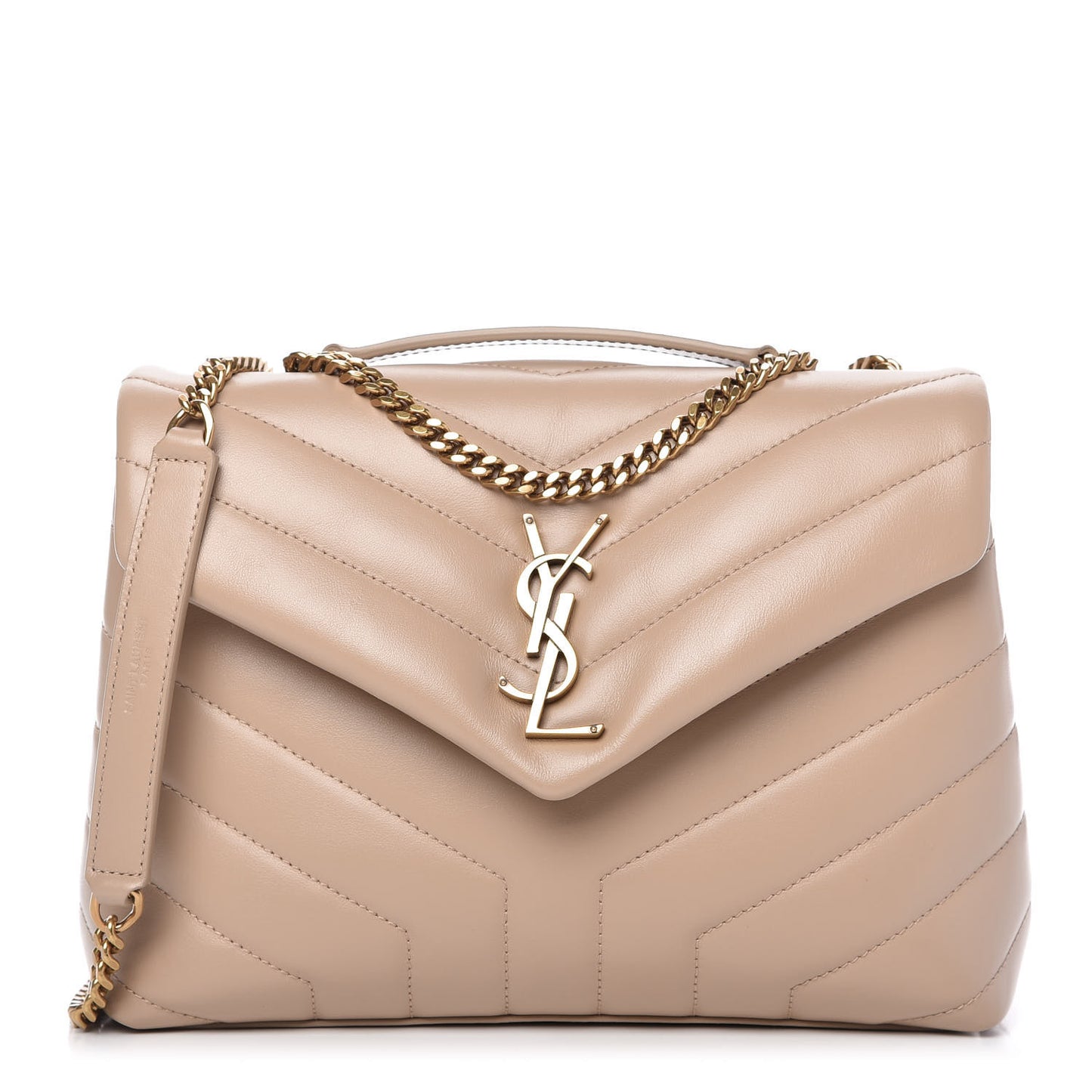 Calfskin Y Quilted Monogram Small Loulou Chain Satchel Dark Beige