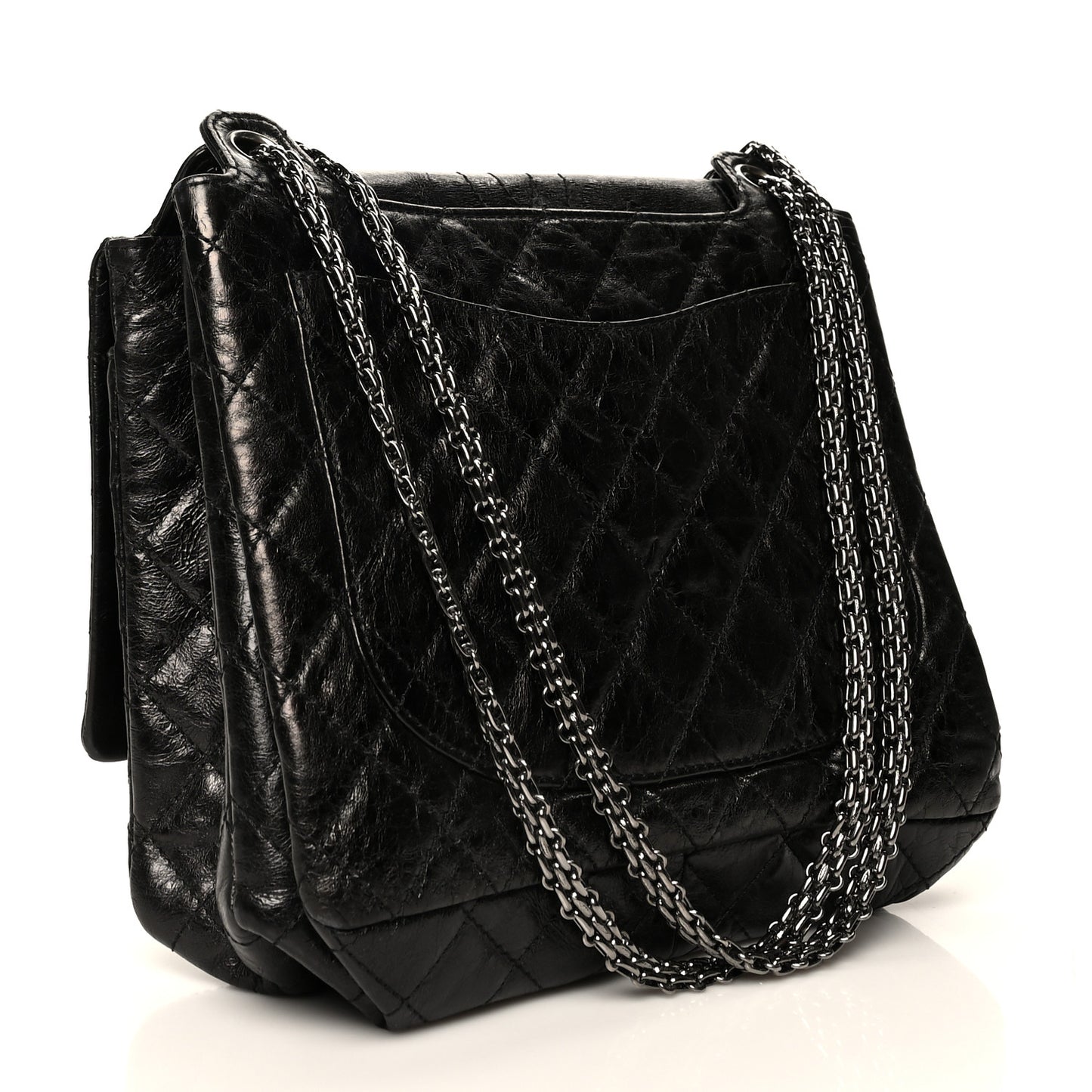 Metallic Aged Calfskin Quilted Reissue 2.55 Accordion Flap Black
