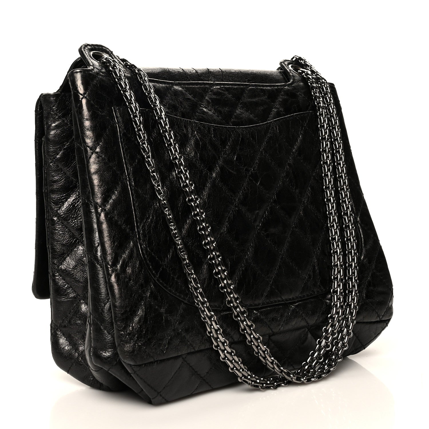 Chanel Metallic Aged Calfskin Quilted Reissue 2.55 Accordion Flap Black 3 of 8