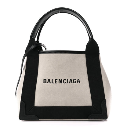 Balenciaga Cotton Canvas Calfskin Navy Cabas XS Natural Black 3 of 12