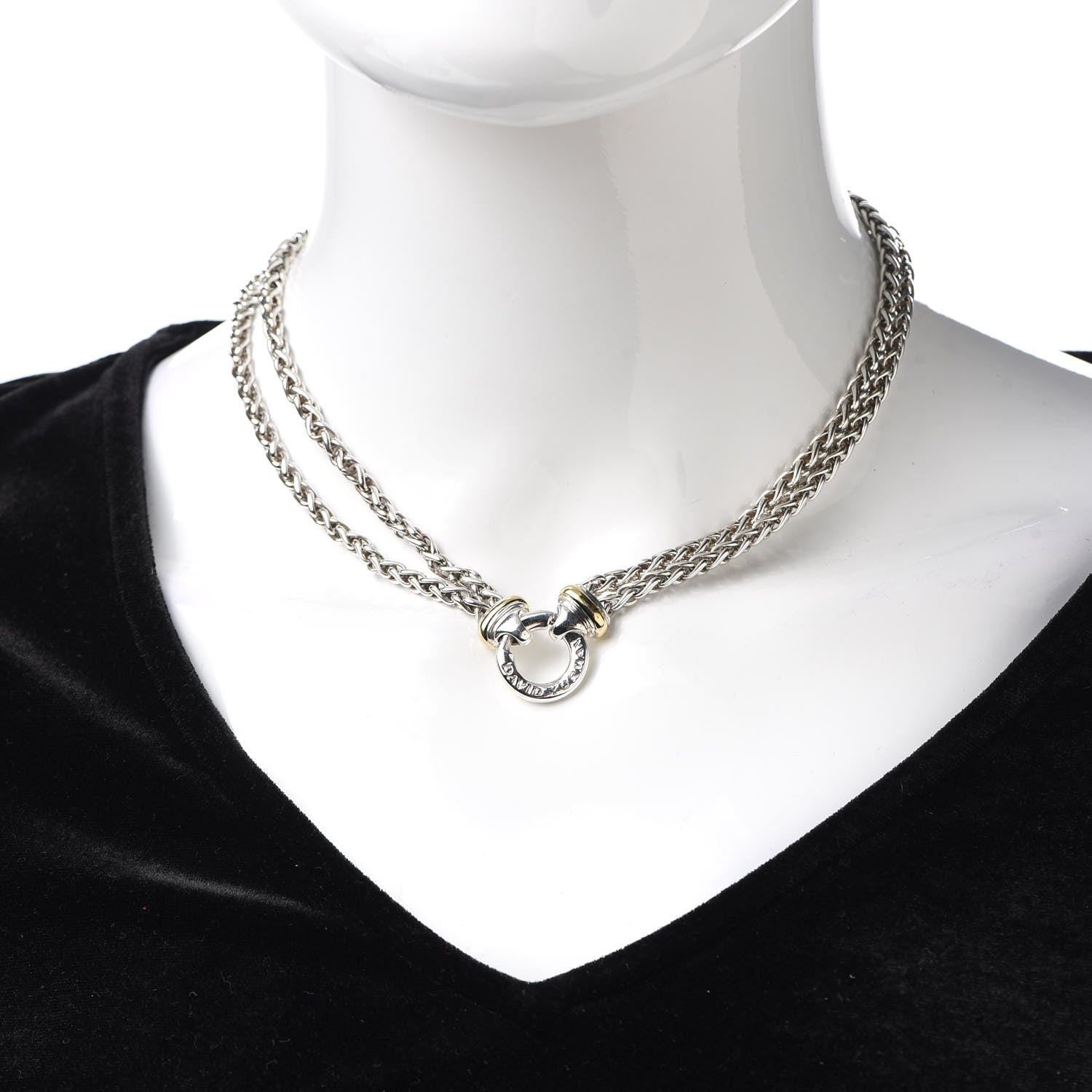 David Yurman Sterling Silver 18K Yellow Gold 8mm Double Wheat Chain Necklace 2 of 5