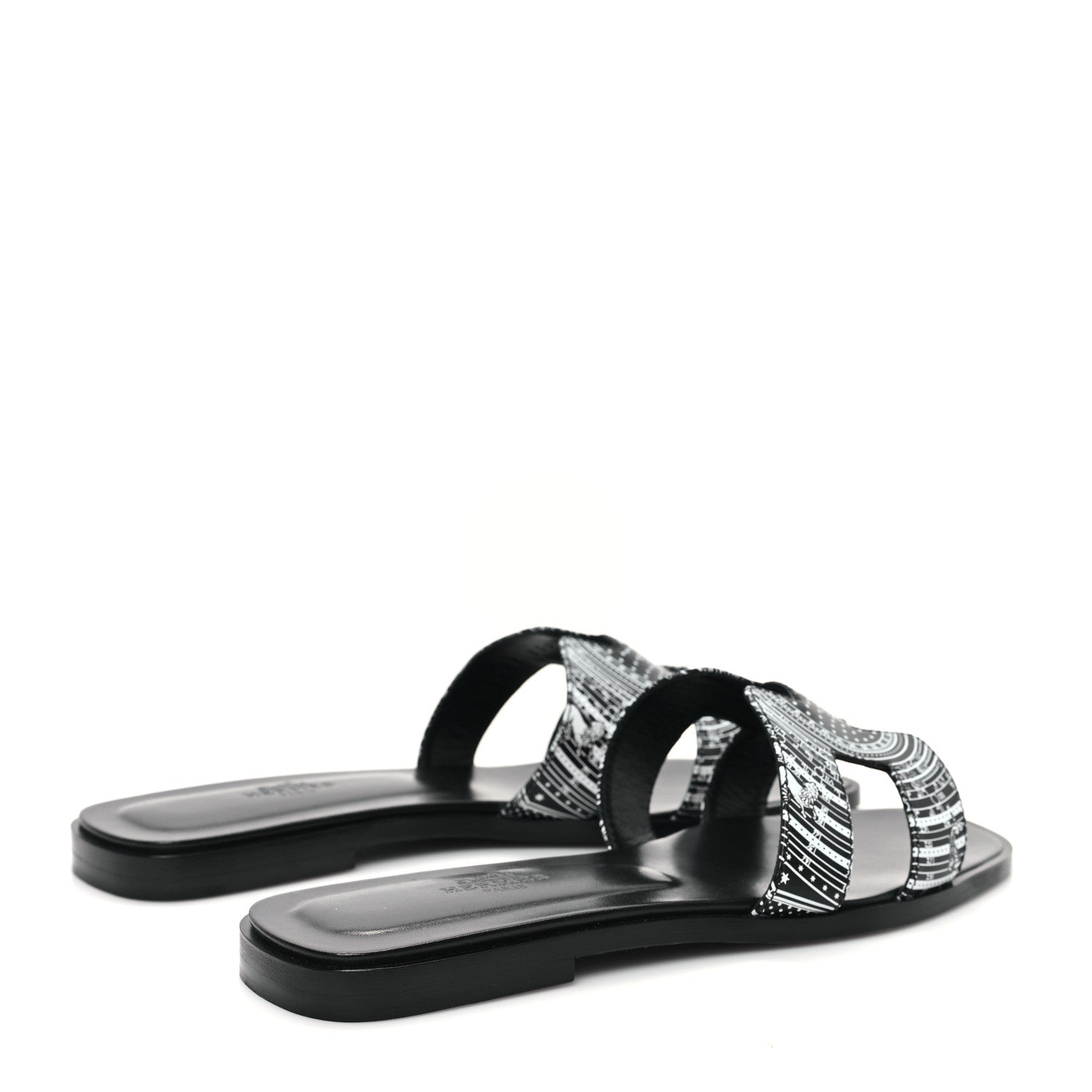 Hermes Calfskin Astrologie Bandana Oran Sandals 38 Black White 4 of 9