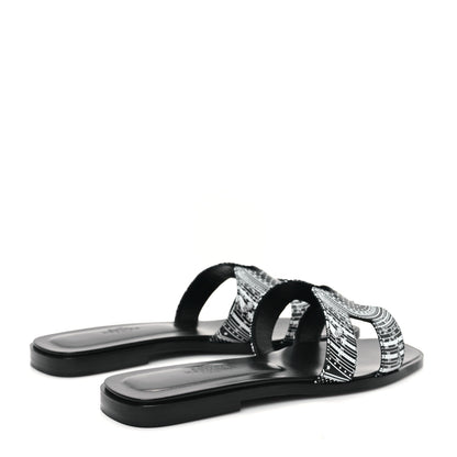 Hermes Calfskin Astrologie Bandana Oran Sandals 38 Black White 4 of 9