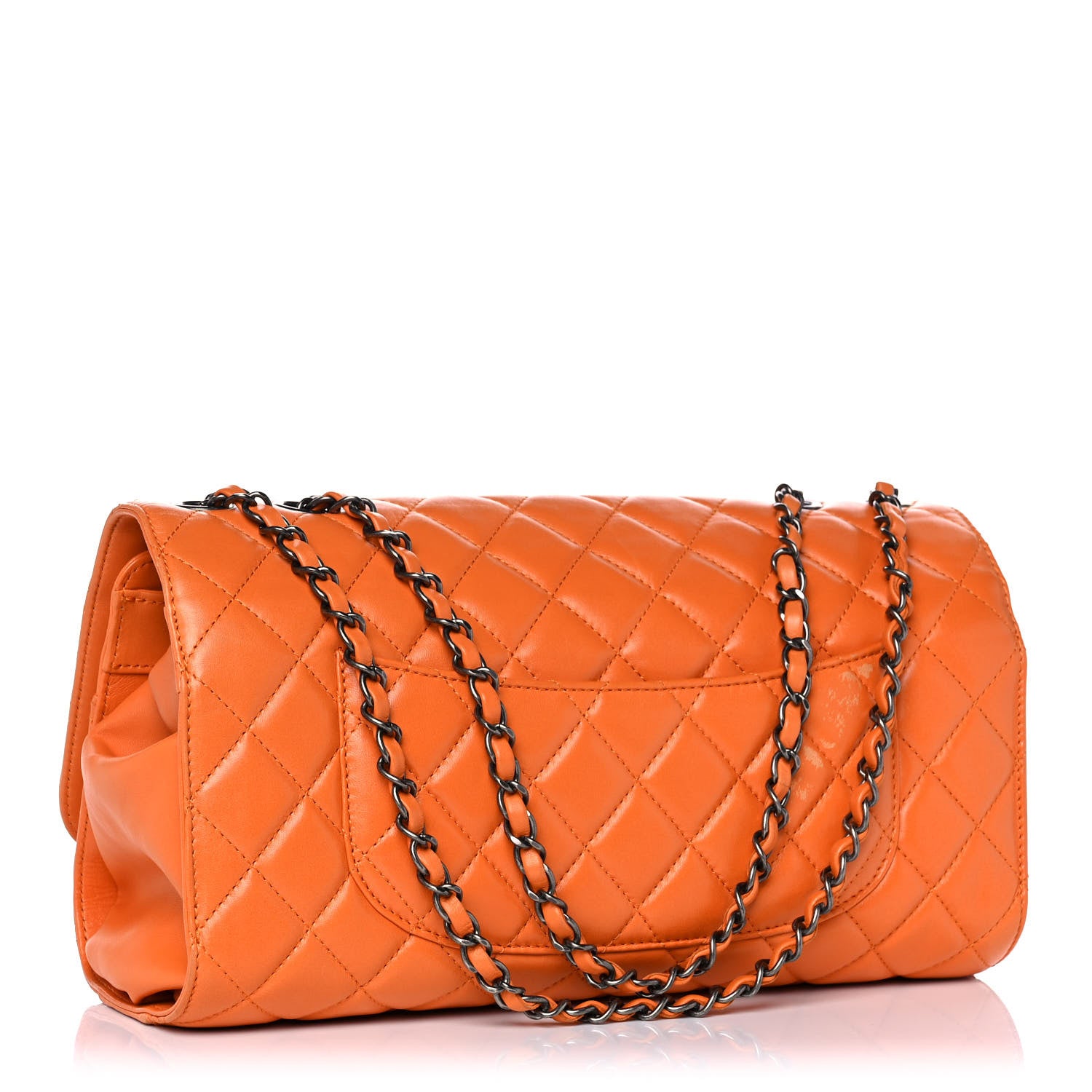 Chanel Lambskin Quilted Jumbo Grocery By Chanel Drawstring Shopping Bag Orange 4 of 16
