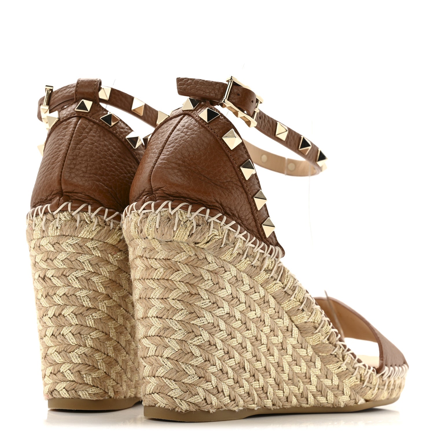 Valentino Garavani Grained Calfskin Rockstud Ankle Strap Espadrille 15/105mm Wedge Sandals 40 Cuoio Natural 5 of 10