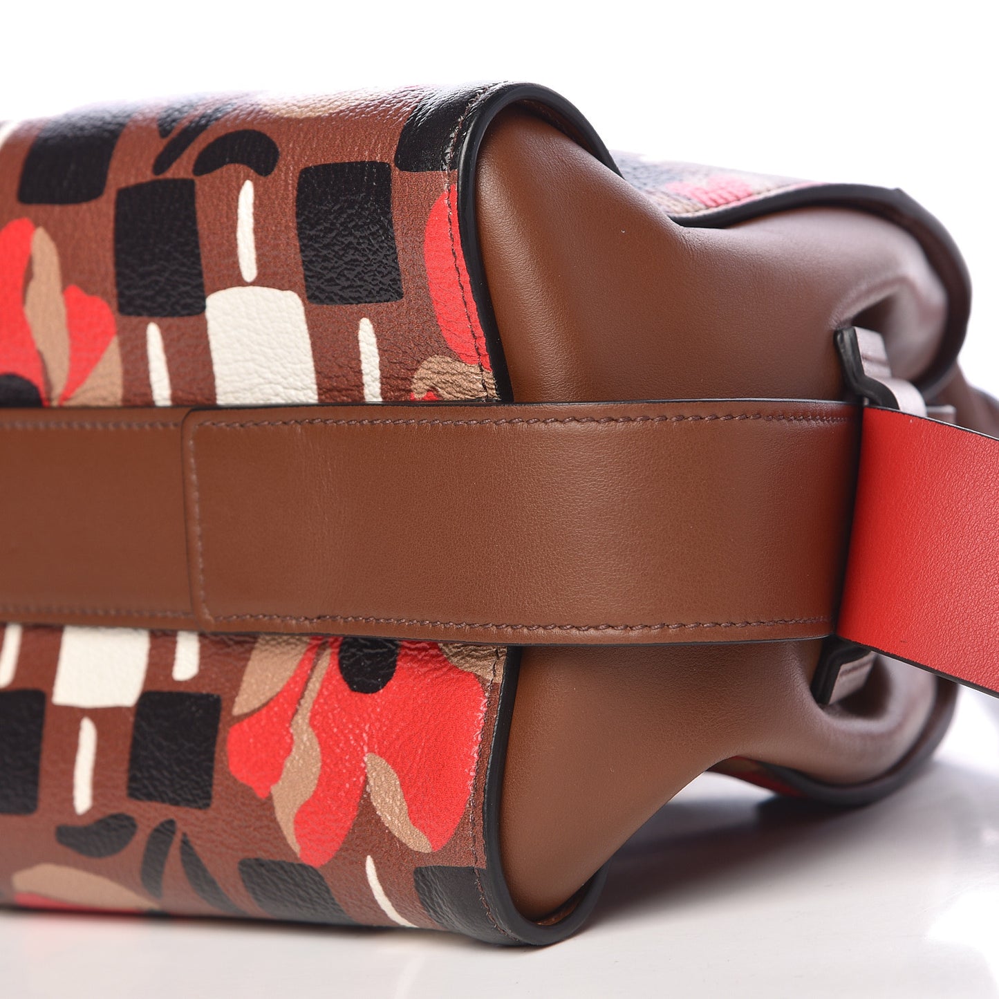 Goatskin Floral Print Bibliotheque Top Handle Tabacco