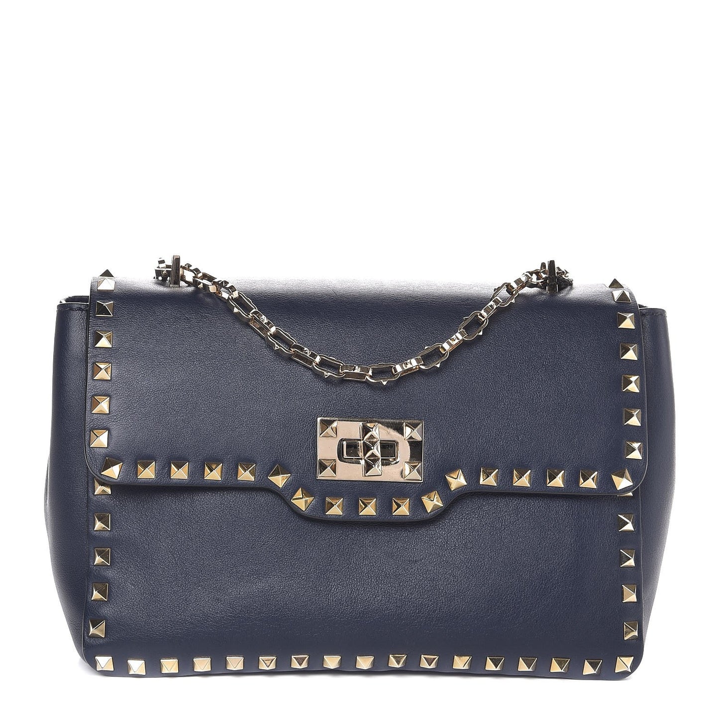 Vitello Rockstud Chain Strap Shoulder Bag Marine