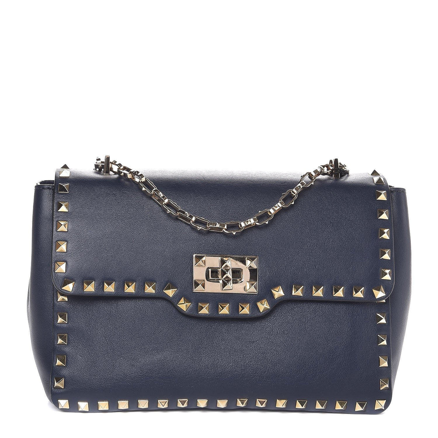 Valentino Garavani Vitello Rockstud Chain Strap Shoulder Bag Marine 1 of 7