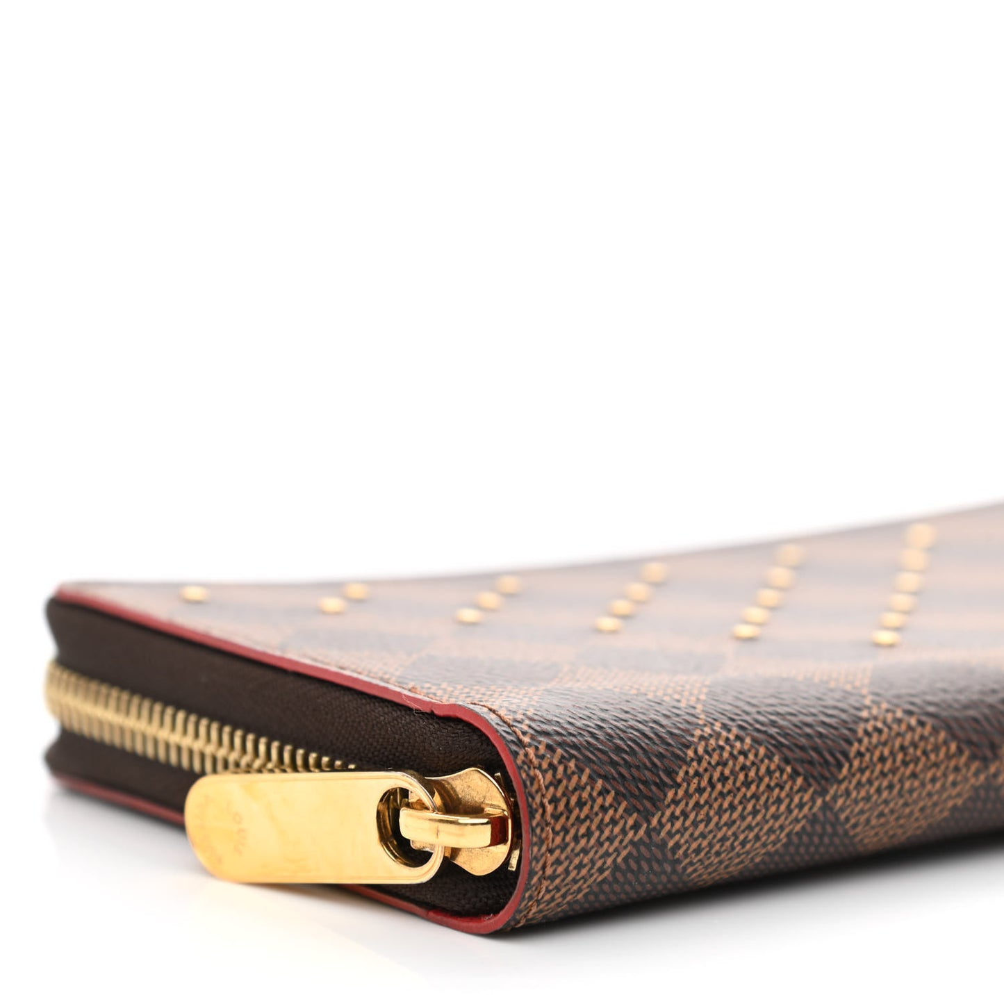 Damier Ebene Studded Zippy Wallet Cherry