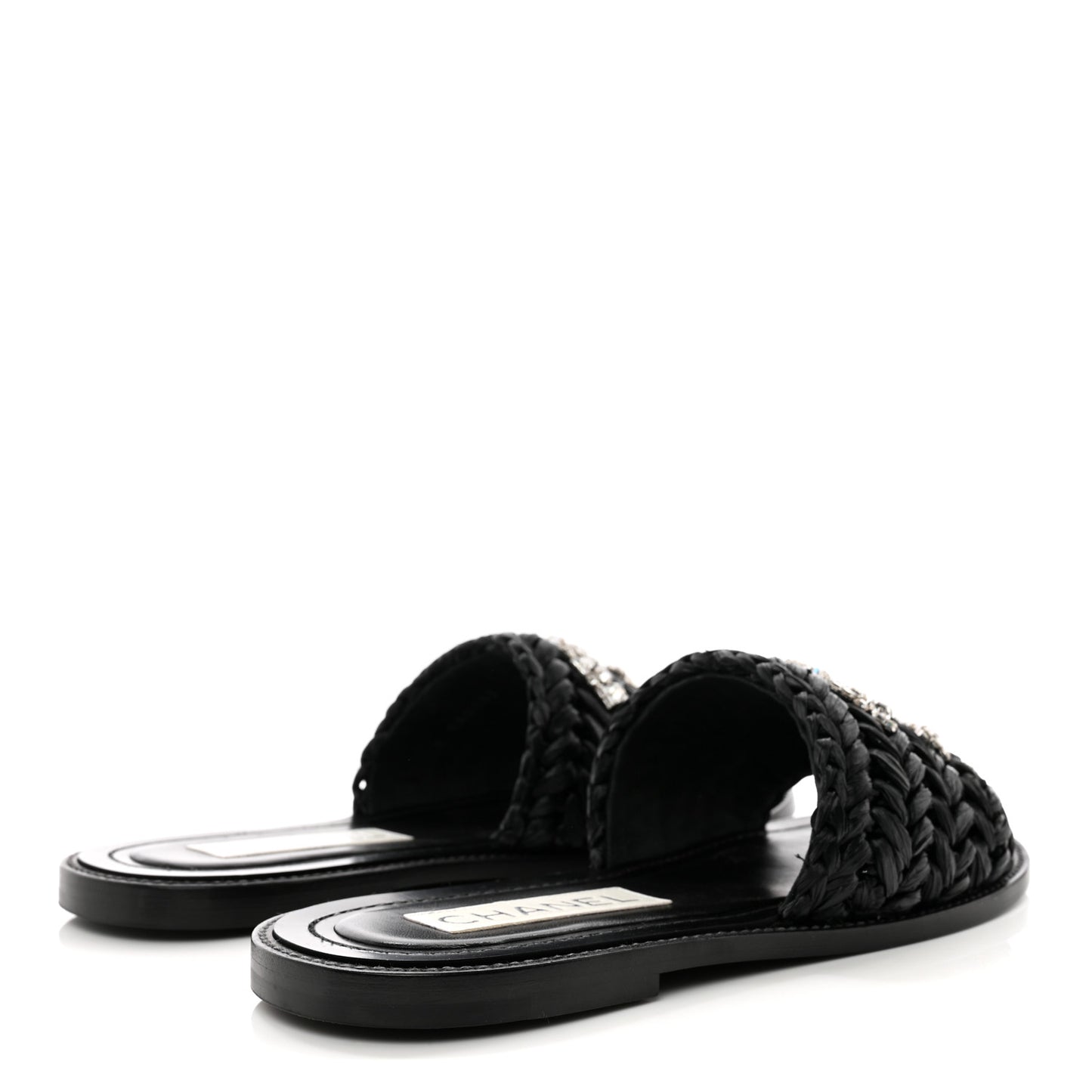 Raffia Crystal CC Mules Sandals 36 Black