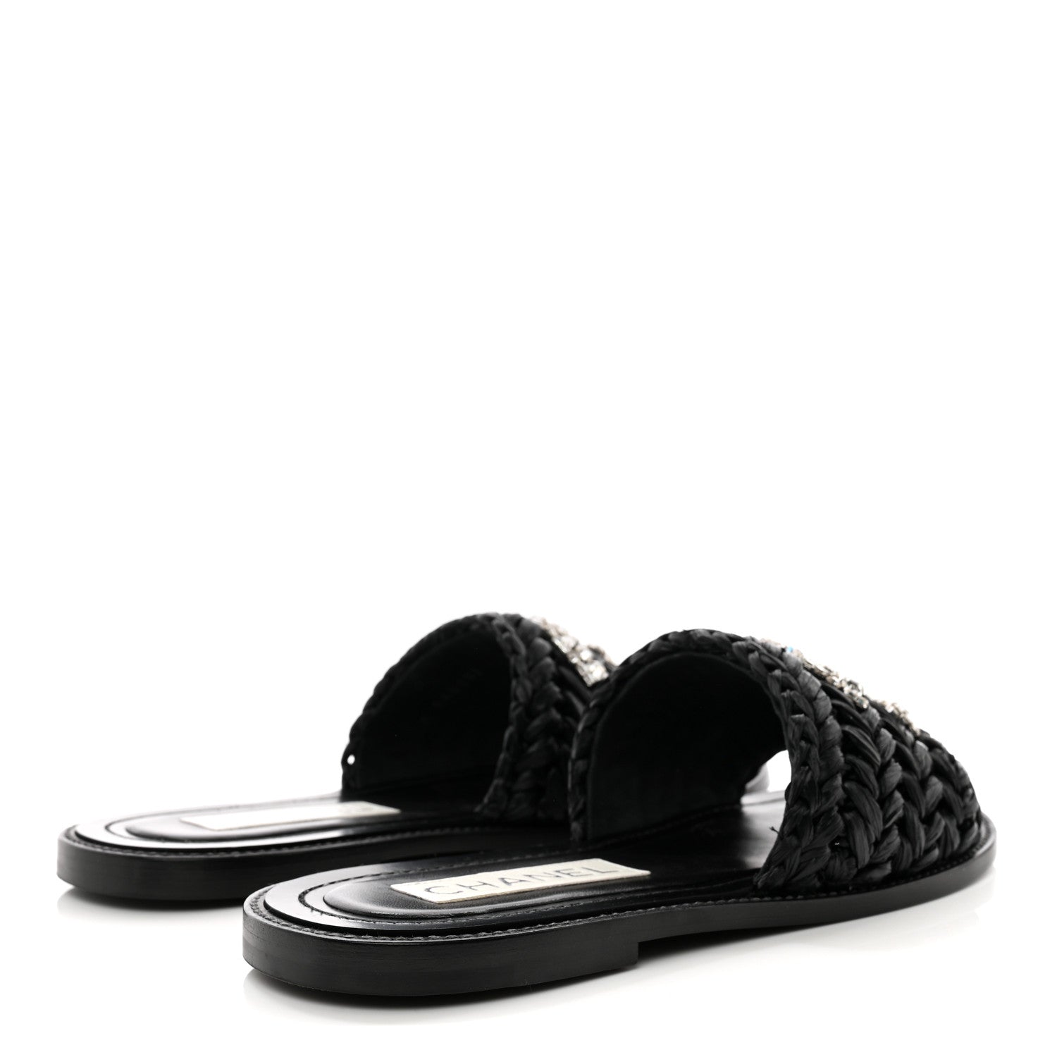 Chanel Raffia Crystal CC Mules Sandals 36 Black 4 of 10