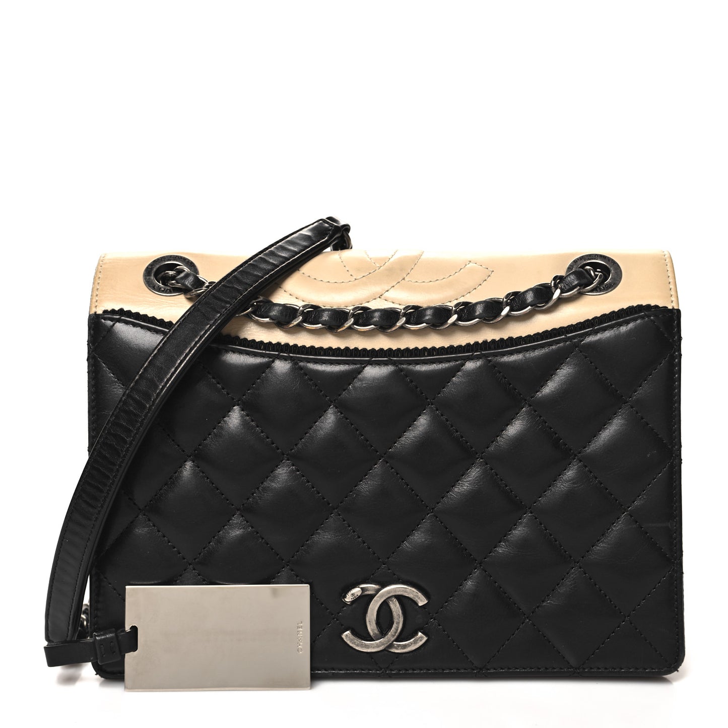 Calfskin Quilted Ballerine Flap Black Beige