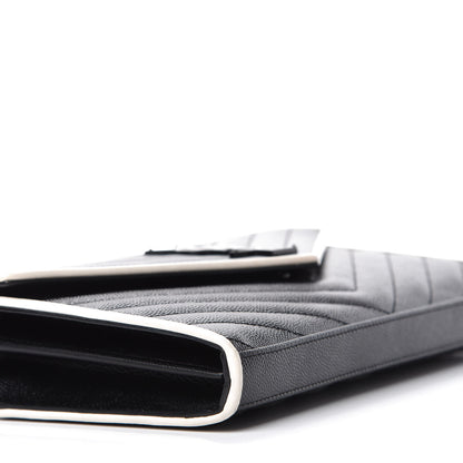Saint Laurent Grain De Poudre Matelasse Chevron Monogram Chain Wallet Black White 6 of 11