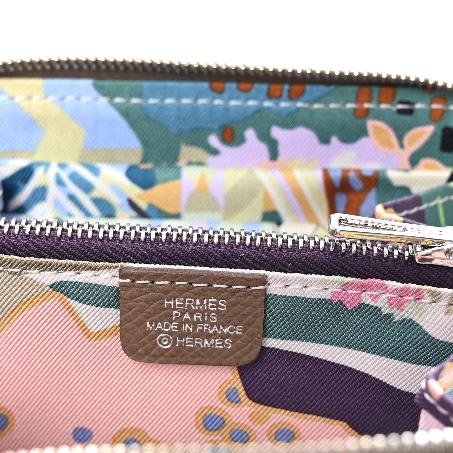 Hermes Epsom Silk'in Compact Wallet Etoupe Cassis Vert Fizz 6 of 7