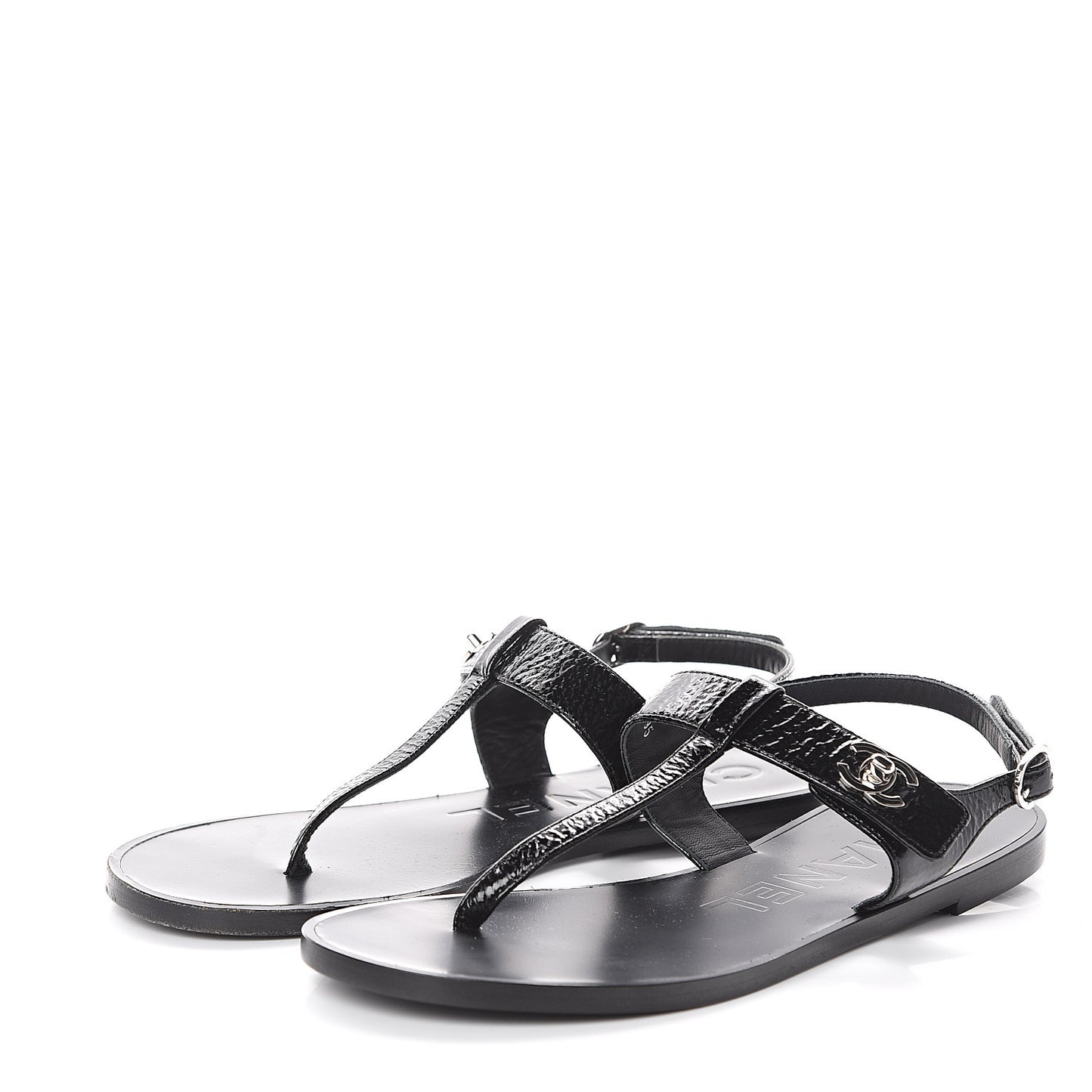 Patent Goatskin CC Thong Sandals 36.5 Black