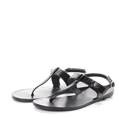 Chanel Patent Goatskin CC Thong Sandals 36.5 Black 3 of 7