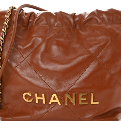 Chanel Shiny Calfskin Quilted Mini Chanel 22 Light Brown 8 of 11