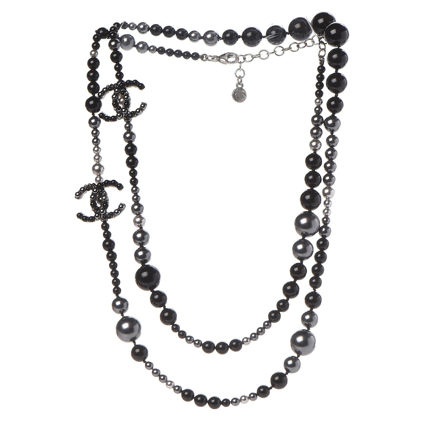 Pearl Beaded CC Long Necklace Black