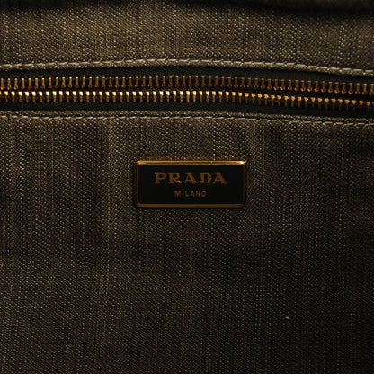 Prada Denim Logo Tote Militare 6 of 8