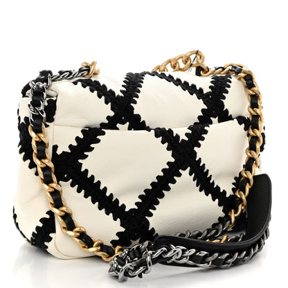 Chanel Calfskin Crochet Medium Chanel 19 Flap White Black 3 of 10