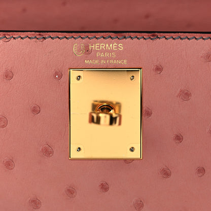 Hermes Ostrich Horseshoe Kelly Sellier 28 Terre Cuite Gris Agate 27 of 39