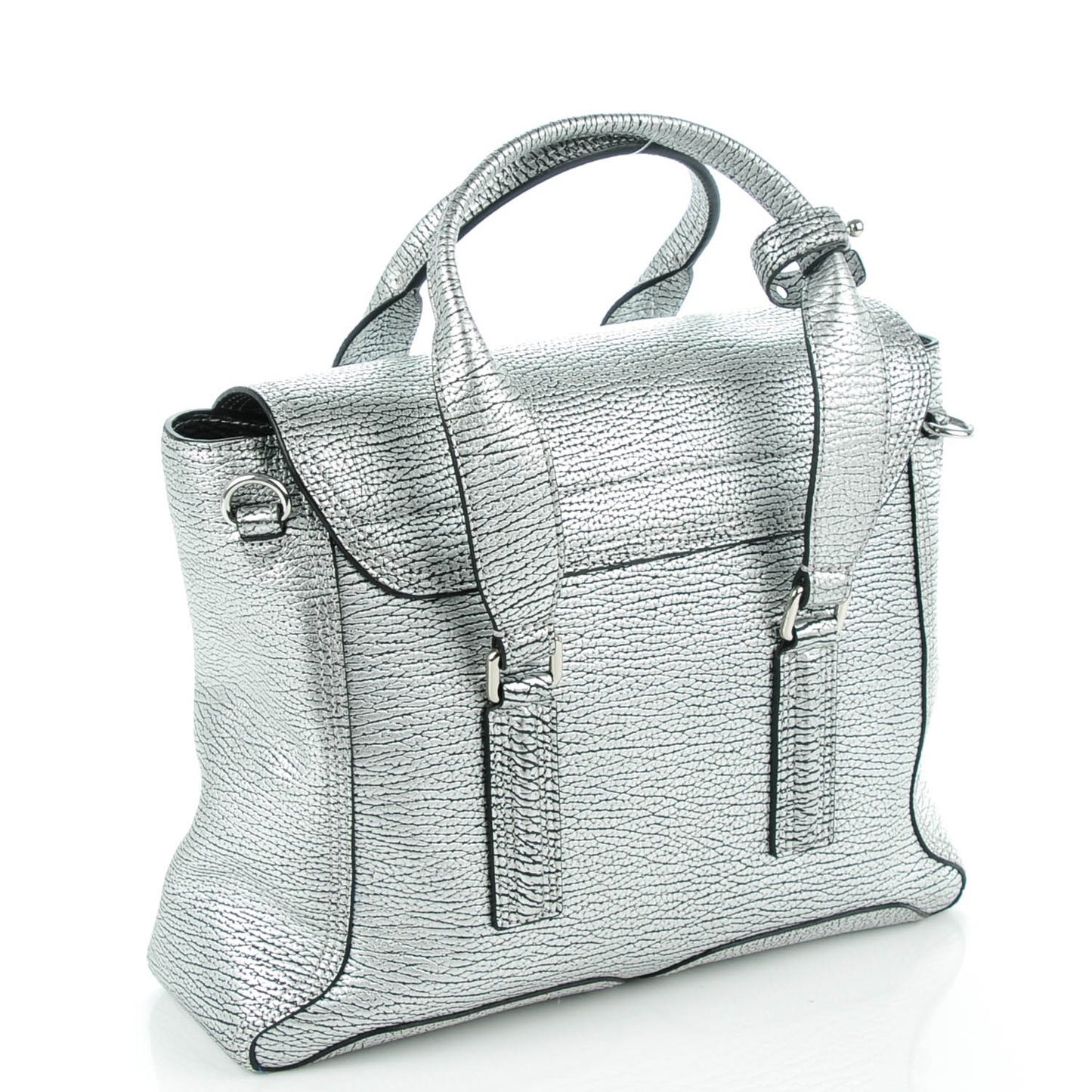 3.1 Textured Calfskin Medium Pashli Satchel Silver