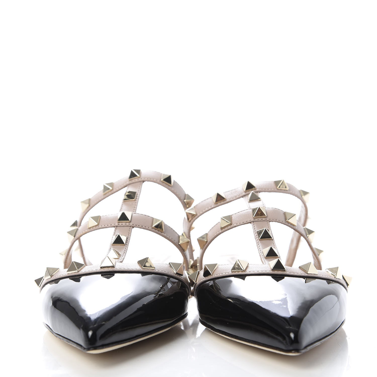 Valentino Garavani Patent Rockstud Flat Cage Mules 37 Black Poudre 2 of 10