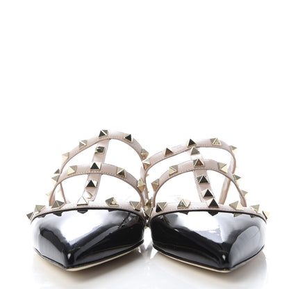 Valentino Garavani Patent Rockstud Flat Cage Mules 37 Black Poudre 2 of 10
