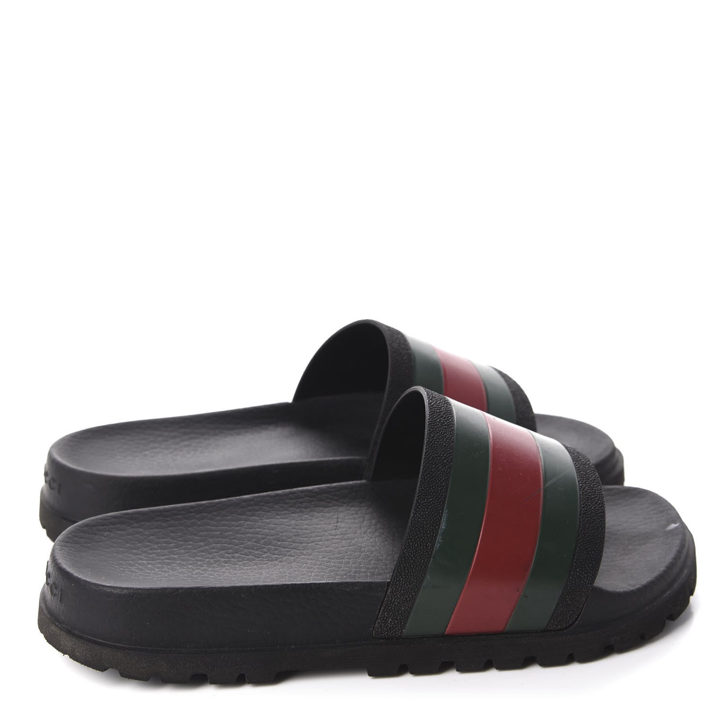 Gucci Rubber Web Mens Lug Sole Slide Sandals 7 Black Green Red 4 of 8