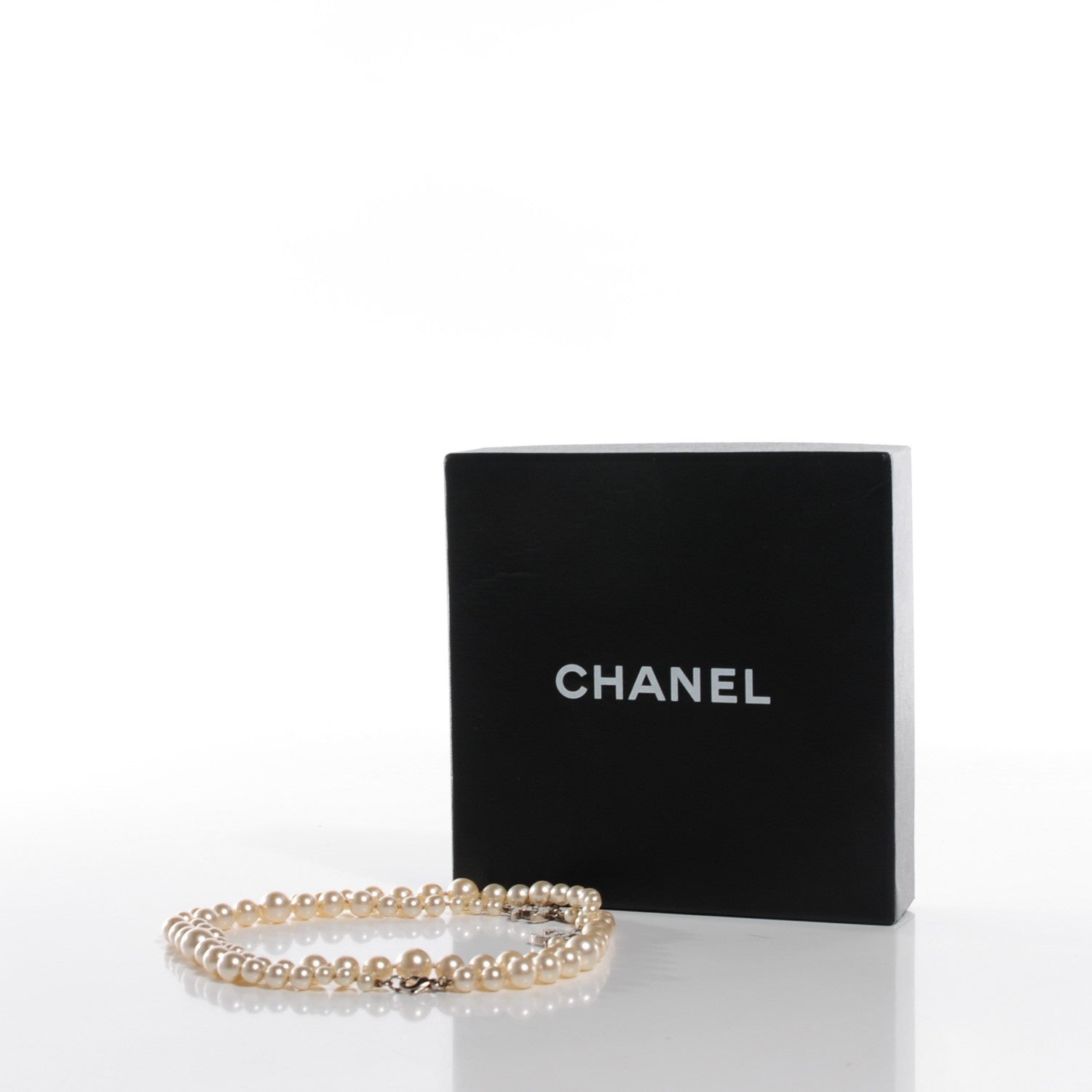 Chanel Graduated Pearl CC Long Necklace Silver 4 of 5
