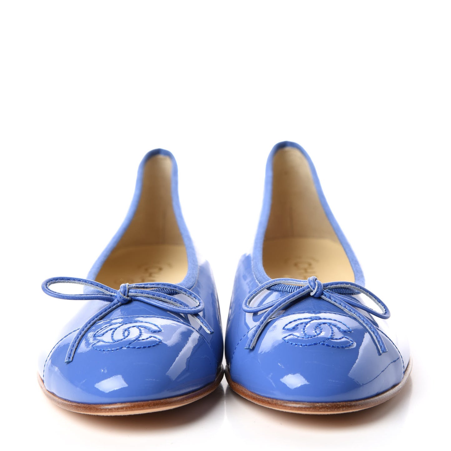 Patent Calfskin CC Cap Toe Ballerina Flats 37.5 Blue