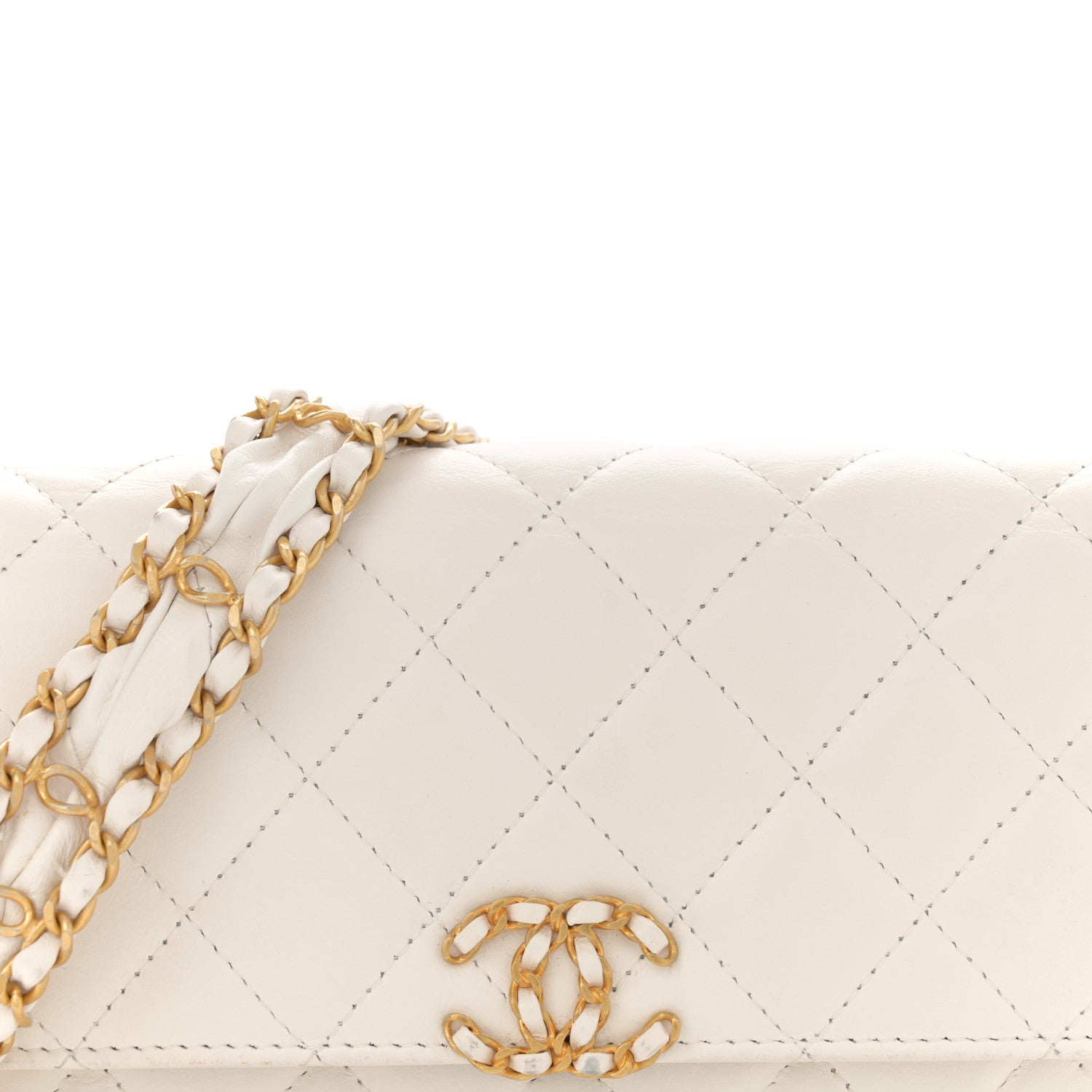 Chanel Lambskin Quilted Chanel 19 Flap Phone Holder With Chain White 8 of 14