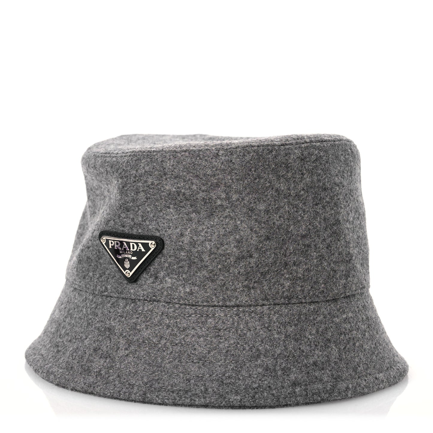 Authentic Loden Wool Metal Triangle Logo Bucket Hat XL Gray