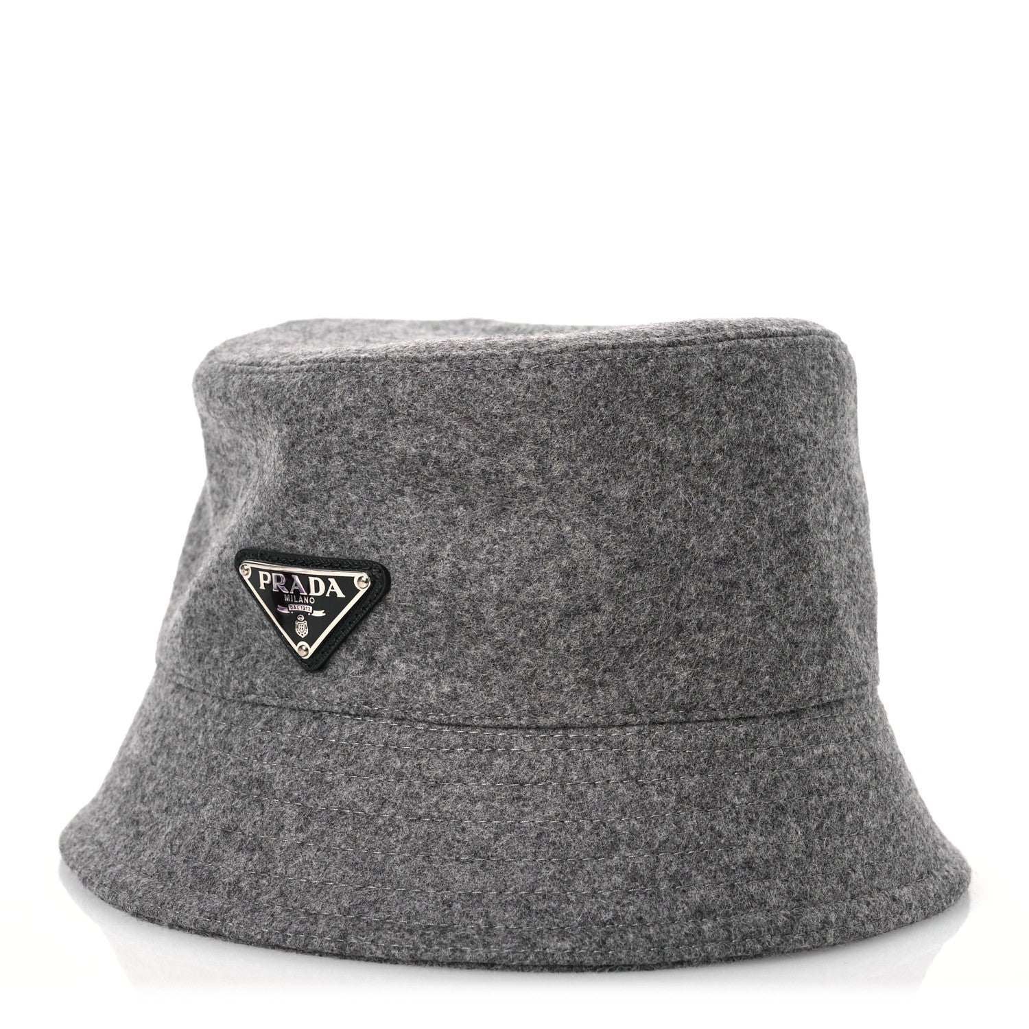 Prada Authentic Loden Wool Metal Triangle Logo Bucket Hat XL Gray 1 of 9