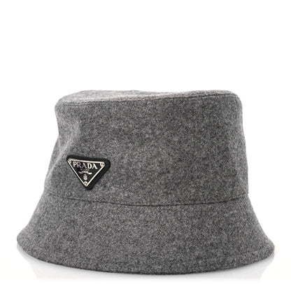 Prada Authentic Loden Wool Metal Triangle Logo Bucket Hat XL Gray 1 of 9