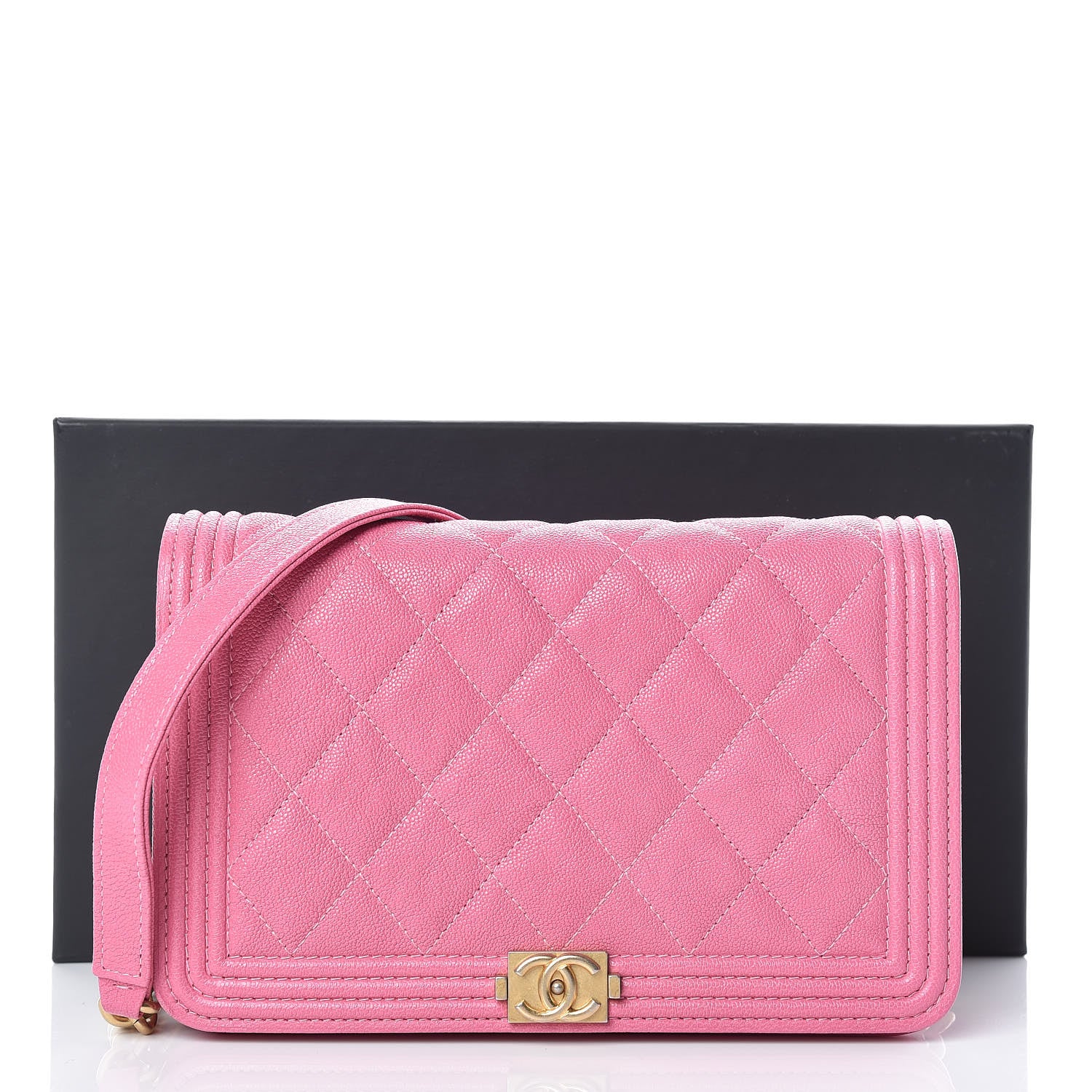 Chanel Caviar Quilted Boy Wallet On Chain WOC Pink 12 of 12