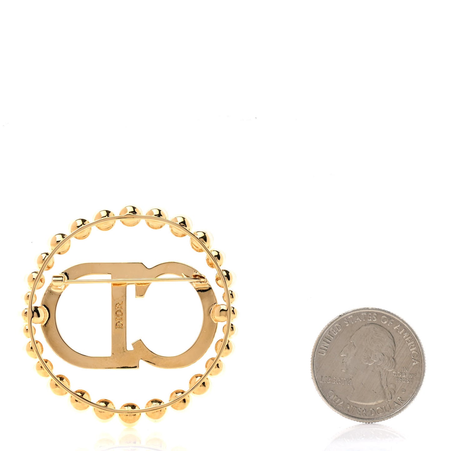 Crystal Pearl CD Logo Brooch Gold