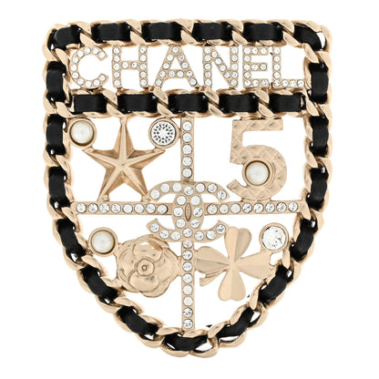 Chanel Lambskin Pearl Strass Sergeant Chanel Shield Brooch Gold 1 of 5