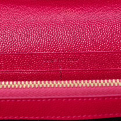 Saint Laurent Grain De Poudre Matelasse Chevron Monogram Chain Wallet Lipstick Fuchsia 7 of 7
