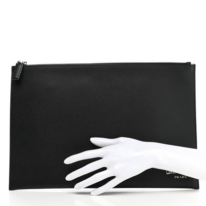 Prada Saffiano Voyage Flat Pouch Black 2 of 8