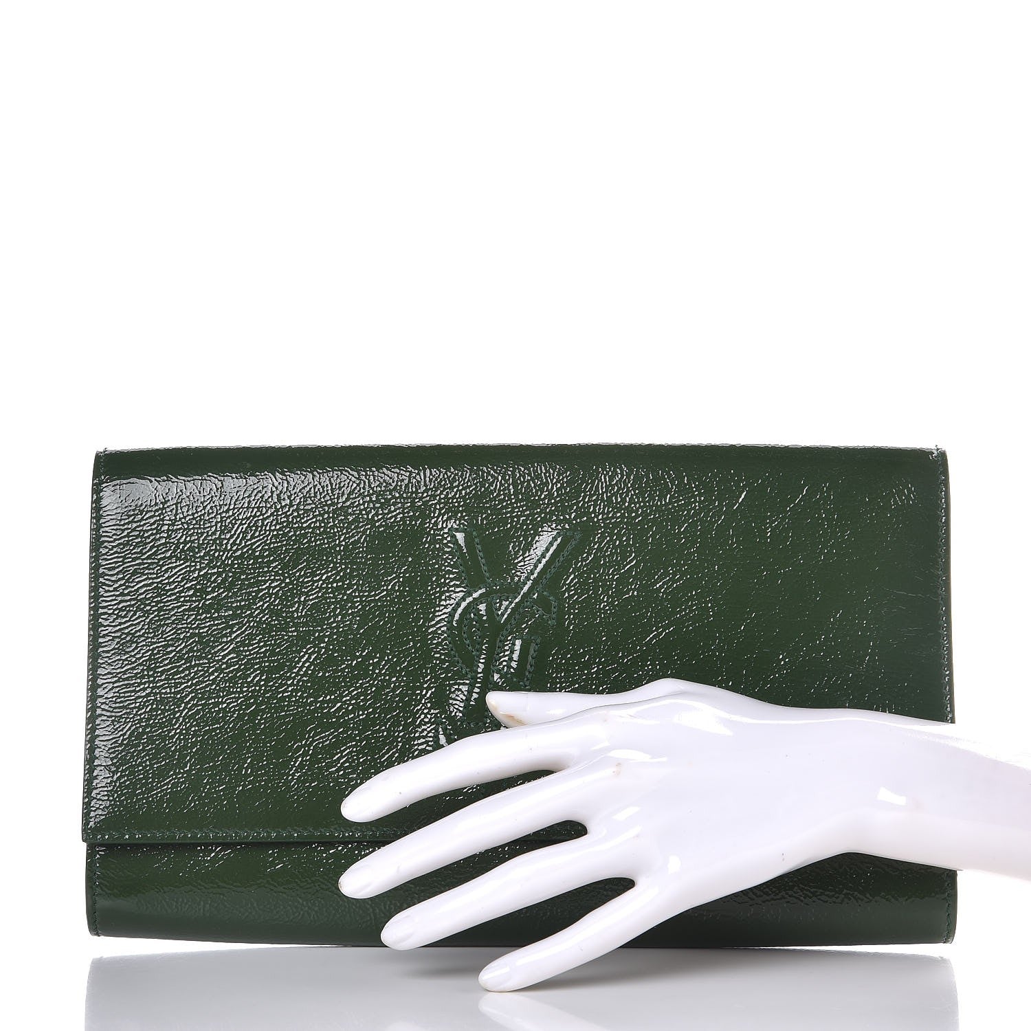Saint Laurent Textured Patent Calfskin Large Belle De Jour Clutch Tartan Green 2 of 6